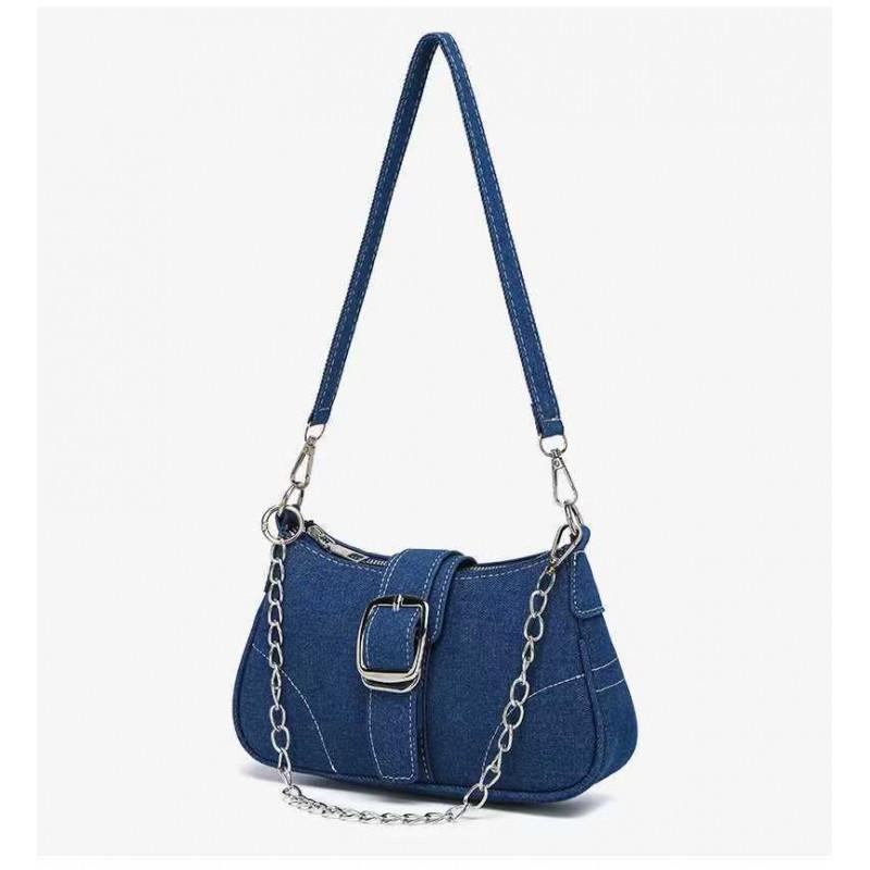 

Fashionable Trendy Denim Shoulder Bag High-quality Texture Niche All-matching Commuting Chain Portable Underarm Length 24cm wide 6cm high 12.5 cm темно-синього кольору