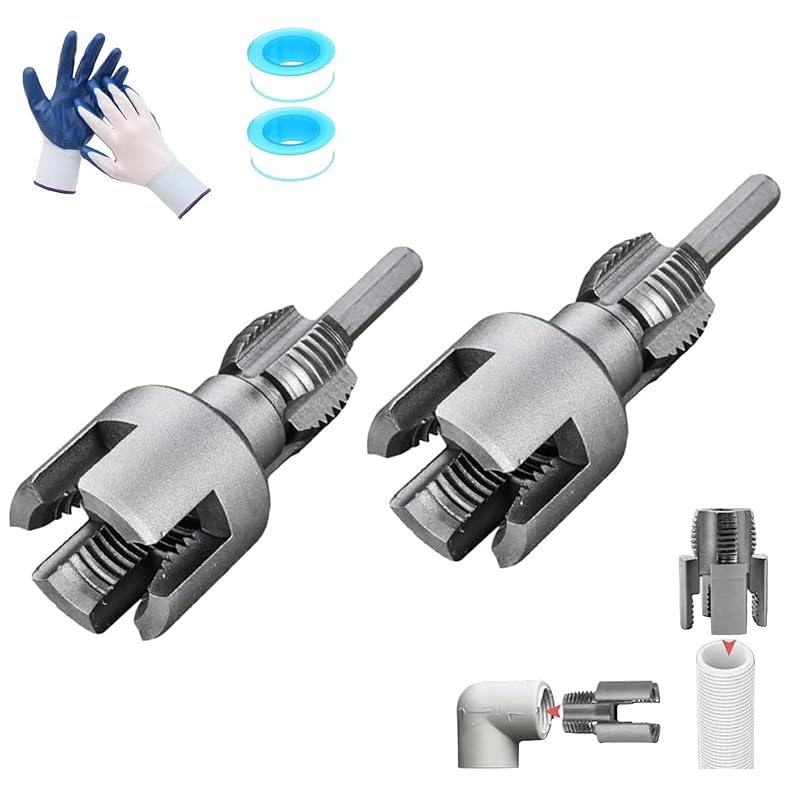 Integrated Internal & External Pipe Threading Tool, Pipe Thread Cutting Tool, PVC Rethreading  for Water Pipes, with Various Die Sizes,1/2", 3/4"