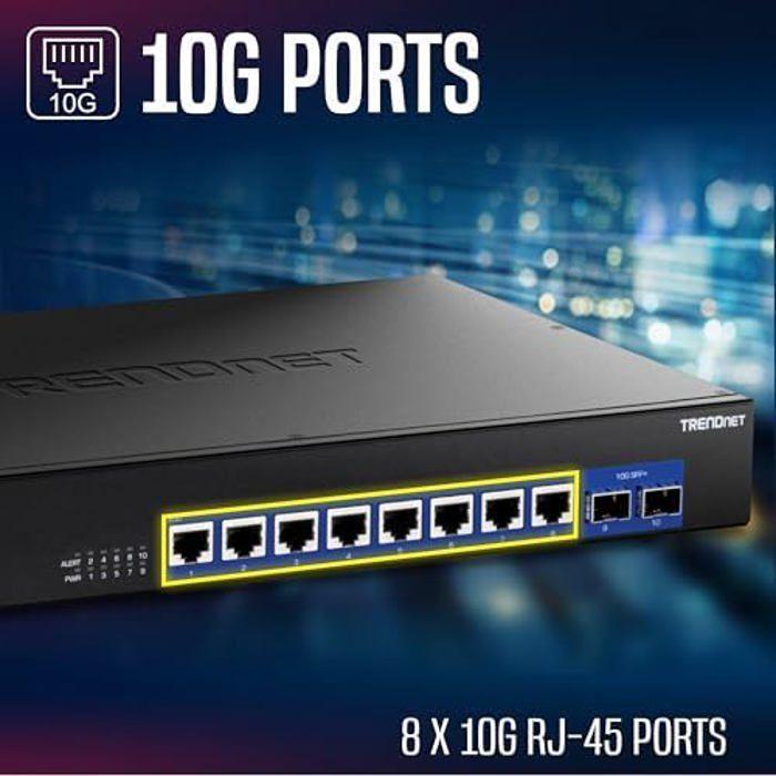 Commutateur non géré - TRENDnet - TEG-S7102 - 10 ports 10 G - 8 RJ-45 - 2 SFP+