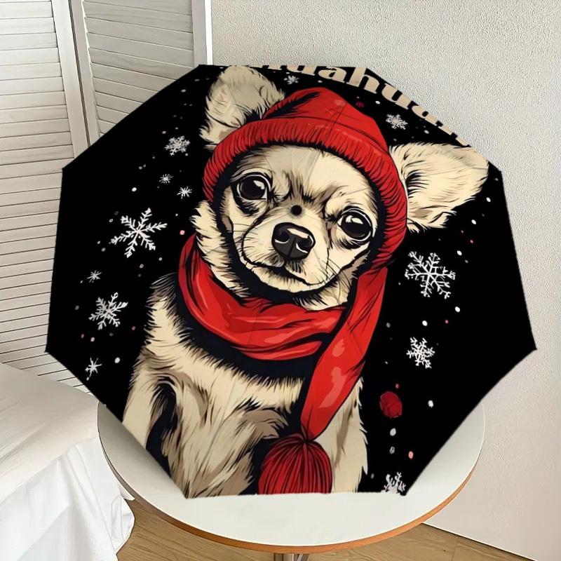 1pc Chihuahua Winter Hat Scarf Umbrella with Plastic Handle,Suitable for All Seasons Home Travel Outdoor UmbrellaDD010