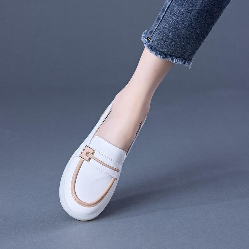 Leather White Shoes Loafers Flat Shoes