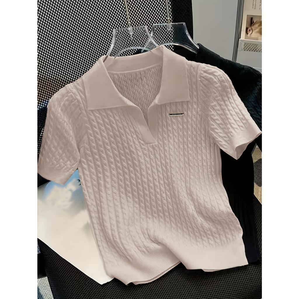 Tricou cu mâneci scurte cu mâneci scurte, cu rever, cu rever, din mătase de gheață