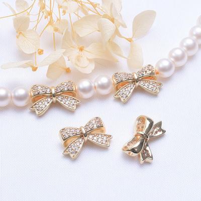 14K Gold Plated Zirkon Abstandshalter Perlen, Fliege, Durchgangsloch, Lose Perlen für DIY Handgemachte Armbänder