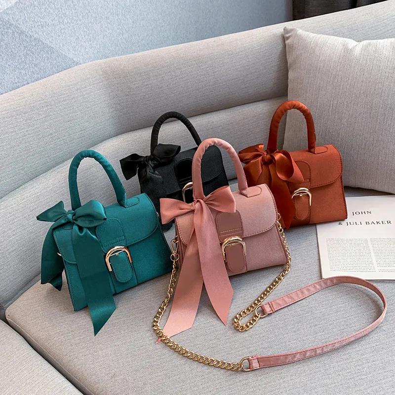 Frauen Vintage Tragbare Handtasche Vielseitige Einzelne Schulter Schräg Über Tasche Weibliche Einfarbig Kleine Quadratische Kette Tasche