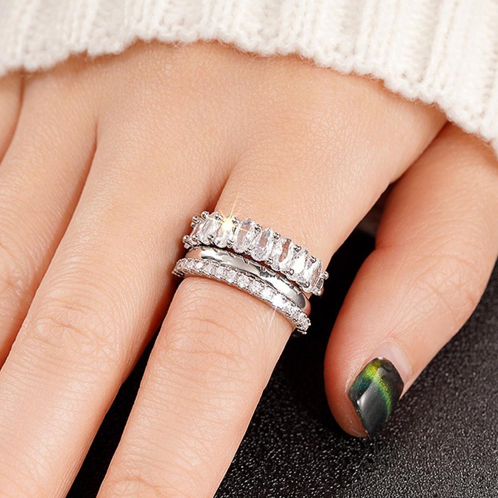 3PCS Stackable Gold Rings for Women, Non Tarnish Dainty Cubic Zirconia Rings, 14K Gold Plated Minimalist Wedding Band Rings Set