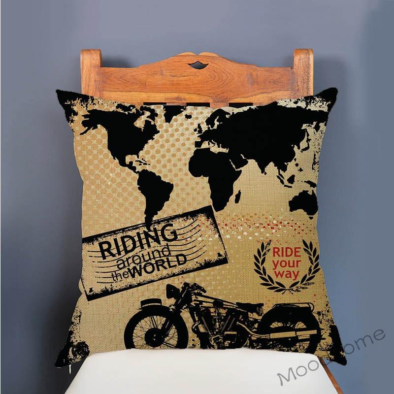 Retro Motorcycle Poster Art Letter Print Ride Your Way Home Decoration Throw Pillow Case Vintage Motor Bike Sofa Cushion Cover