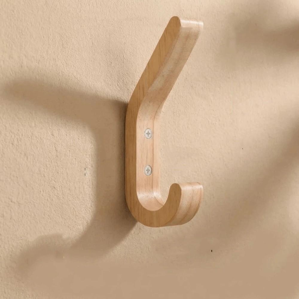 1Pcs Vintage Wall Mounted Wooden Coat Hooks Double Hook With Screws Oak Hooks Heavy Duty Wood Wall Hooks Bedroom