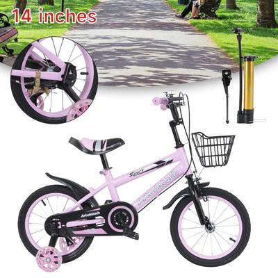 Vélo pour enfant 14 pouces Vélo pour enfant Selle réglable avec roulettes auxiliaires