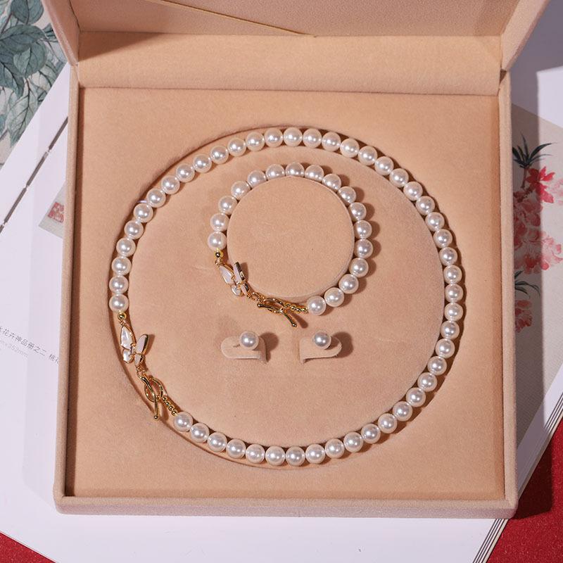 Natürliche Tiefsee-Perlenkette Damen Dreiteiliges Schmuck-Ketten-Set Schlüsselbeinkette Schmuck Muttertagsgeschenk
