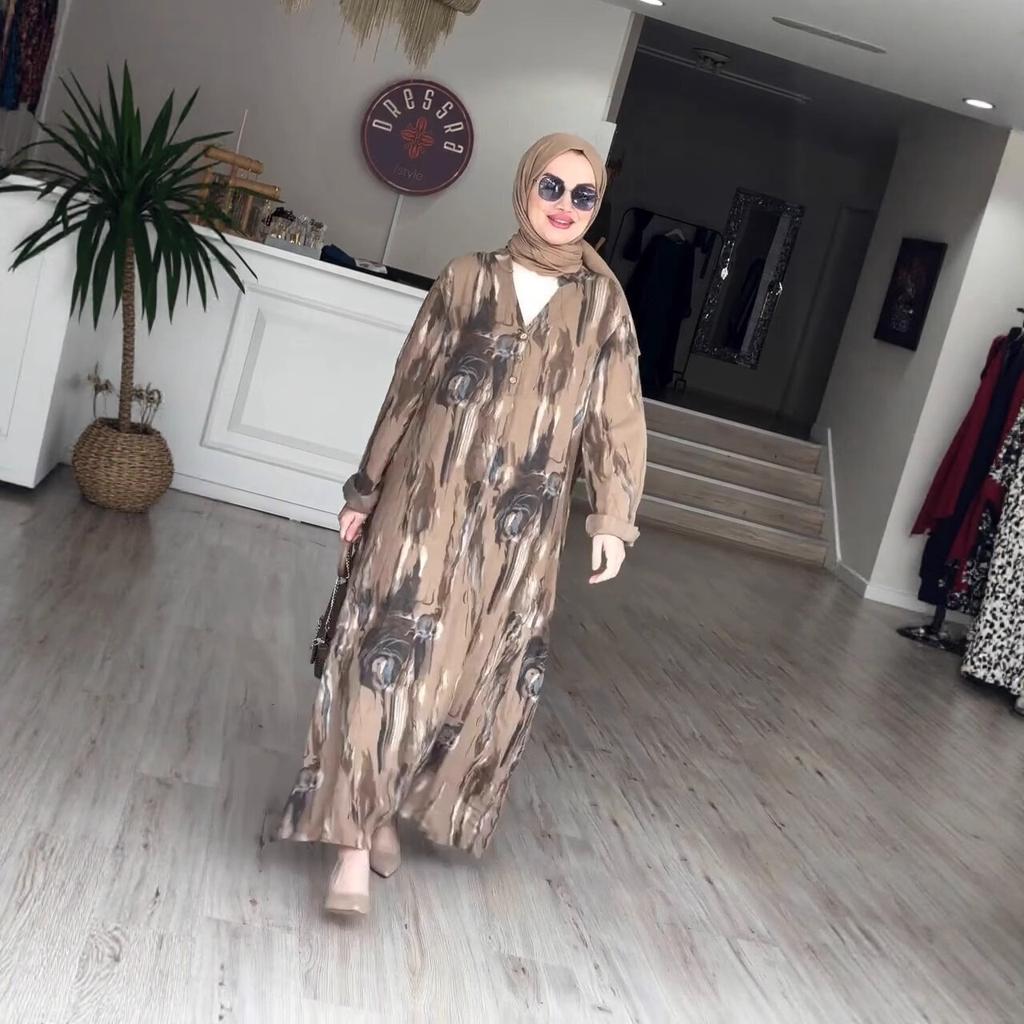 Middle East Arabian Women's Summer New Fashion Casual Printing V-Neck Single-breasted Shirt Dress