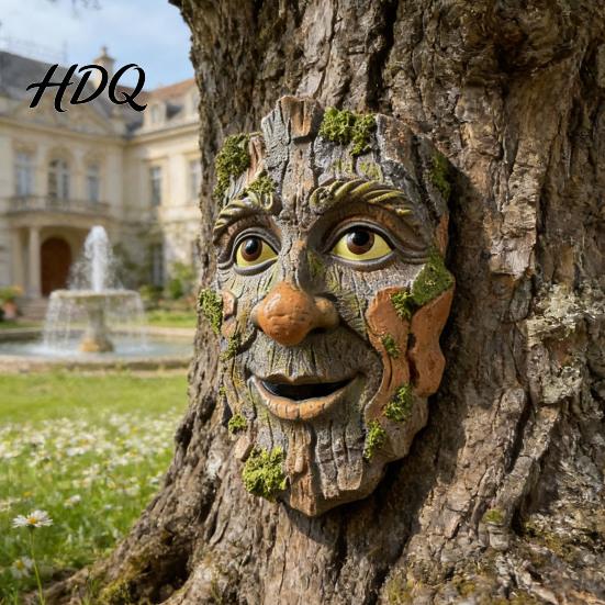 Tree Trunk Decoration Face Garden Statue Whimsical Man Hugger Eco-friendly Decor Sculpture for Outdoor Yard Planter Pot Wall Art