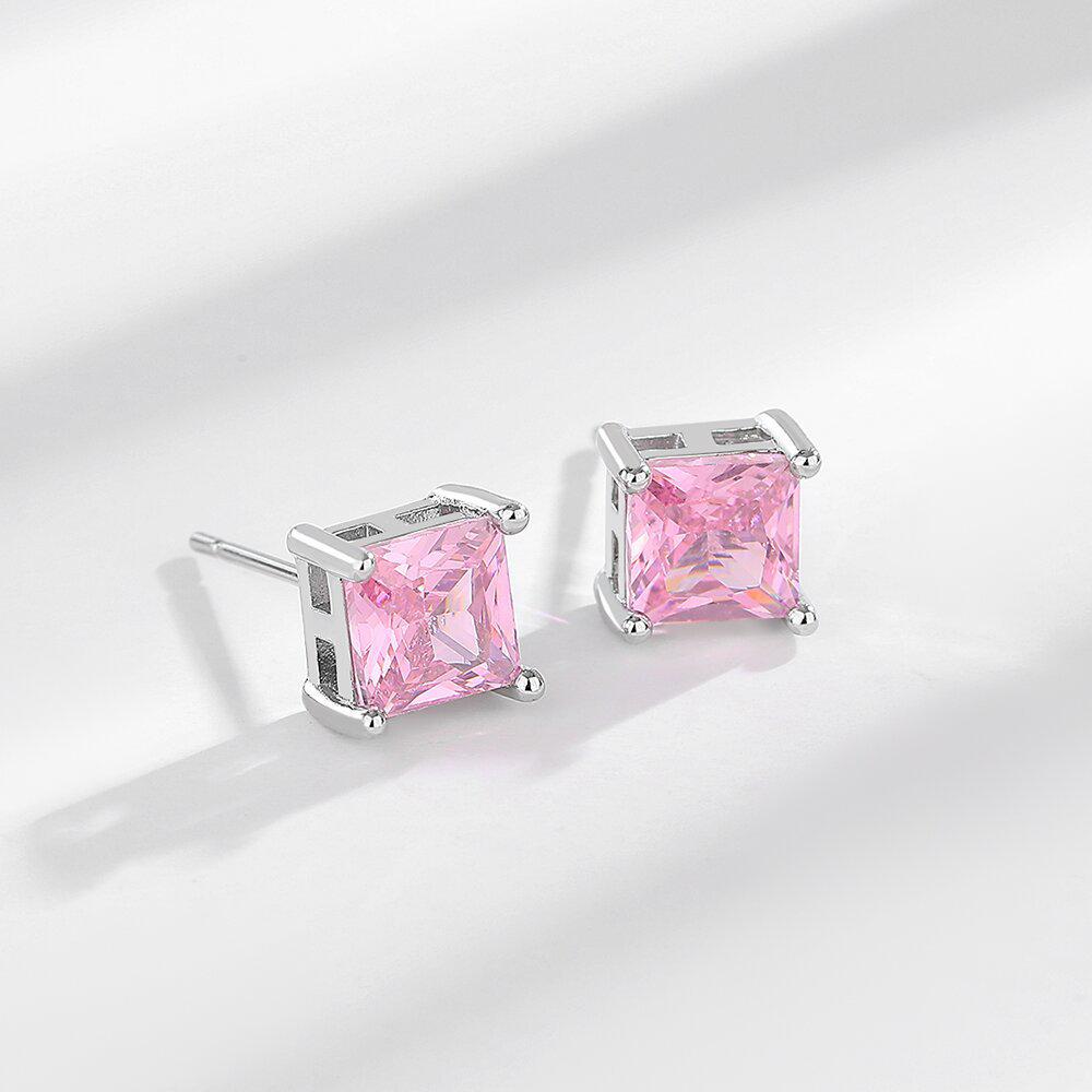 Korean Luxury Copper-Plated Zircon Square Earrings - European & American Cross-Border Piercing Studs