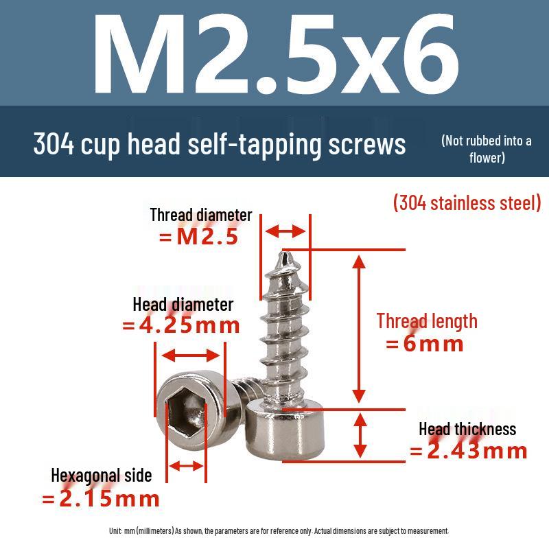 304 Pan Head Self-Tapping Coarse Thread Screw M1.7-M6 with Hex Socket