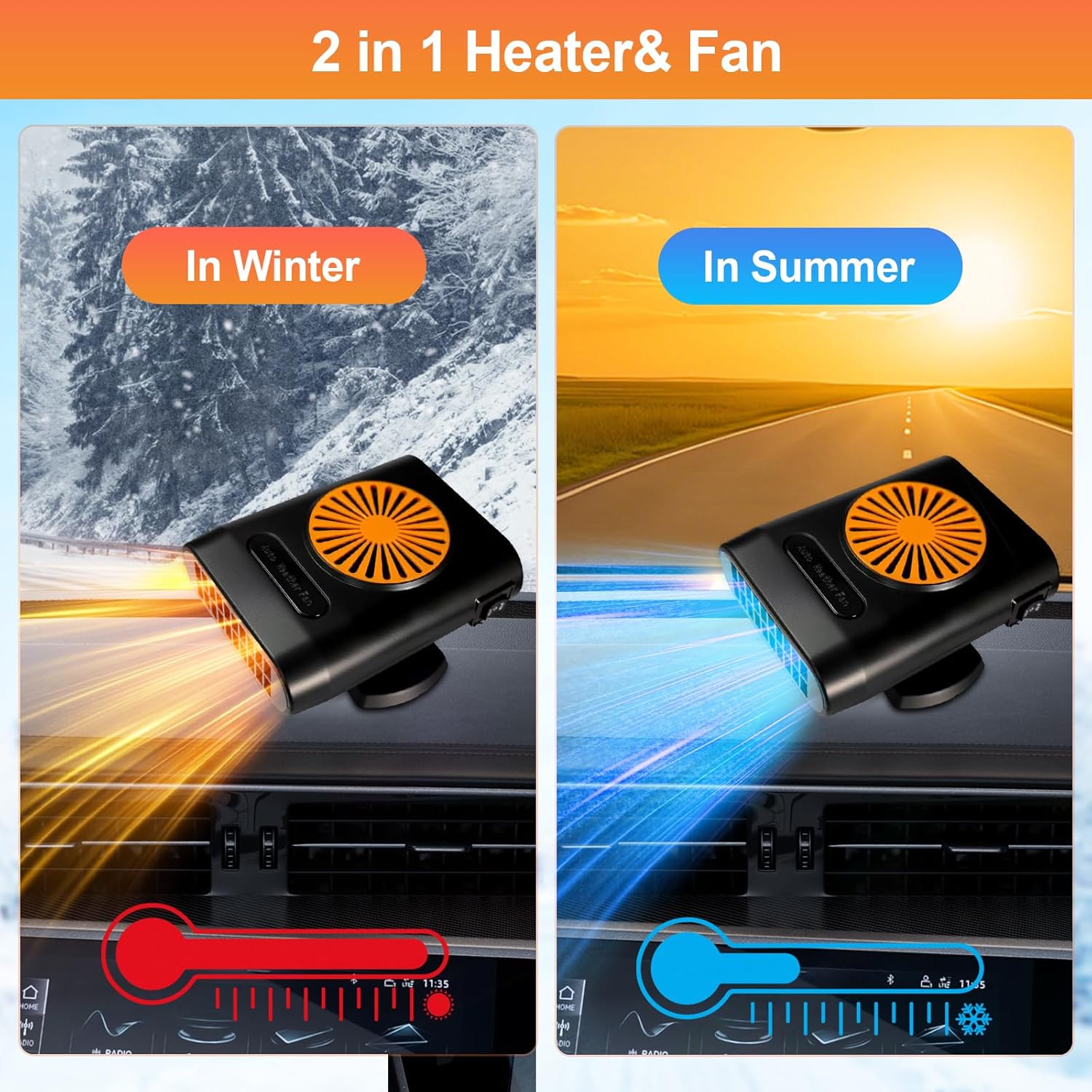 

12V Car Heater,200W 2 in1 Automobile Windshield Heating Fan/Cooling Fan Car Defroster That Plugs Into Cigarette Lighter United States