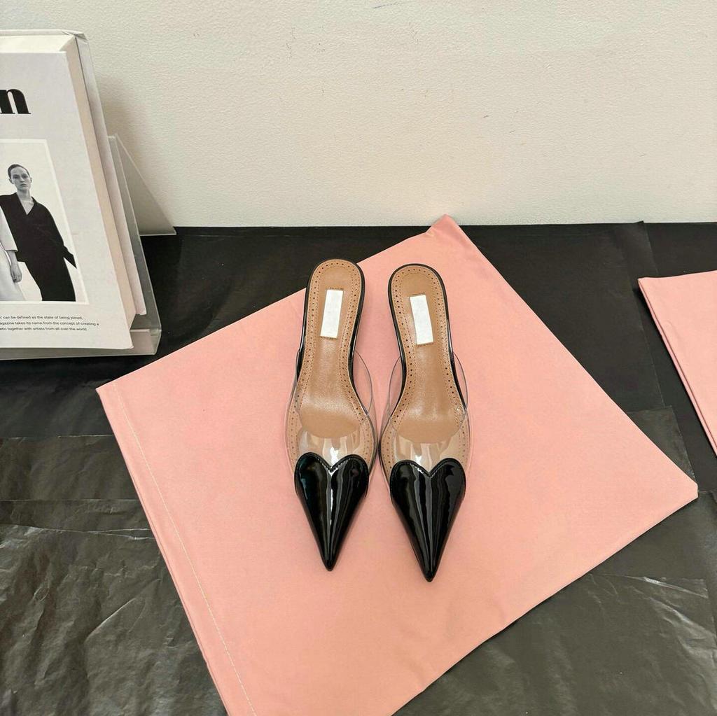 Fashion 2025 Fairy Style Summer Sexy And Versatile Transparent Half-Slipper Women'S Pointed-Toe Thin-Heeled High-Heeled Sandals Slipper