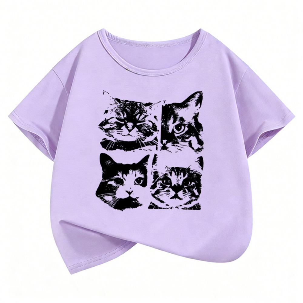 Gothic Vintage Cat Funny T Shirts Short Sleeve Kids Children's T-shirt Boys Girls Summer Spring Casual Top Tee Shirt