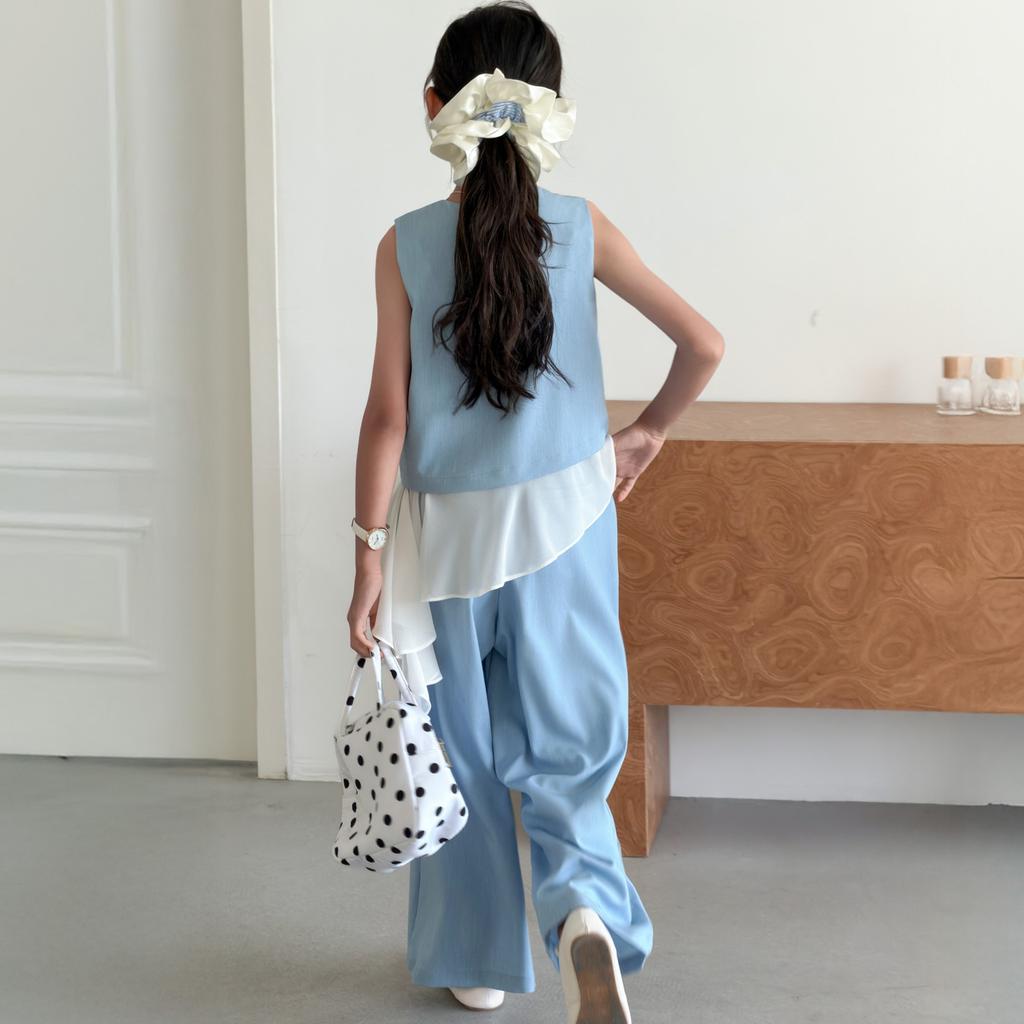 Girls' Set 2026 Summer New Children's Casual Sleeveless Patchwork Top Korean Wide Leg Pants Two-Piece Set Summer
