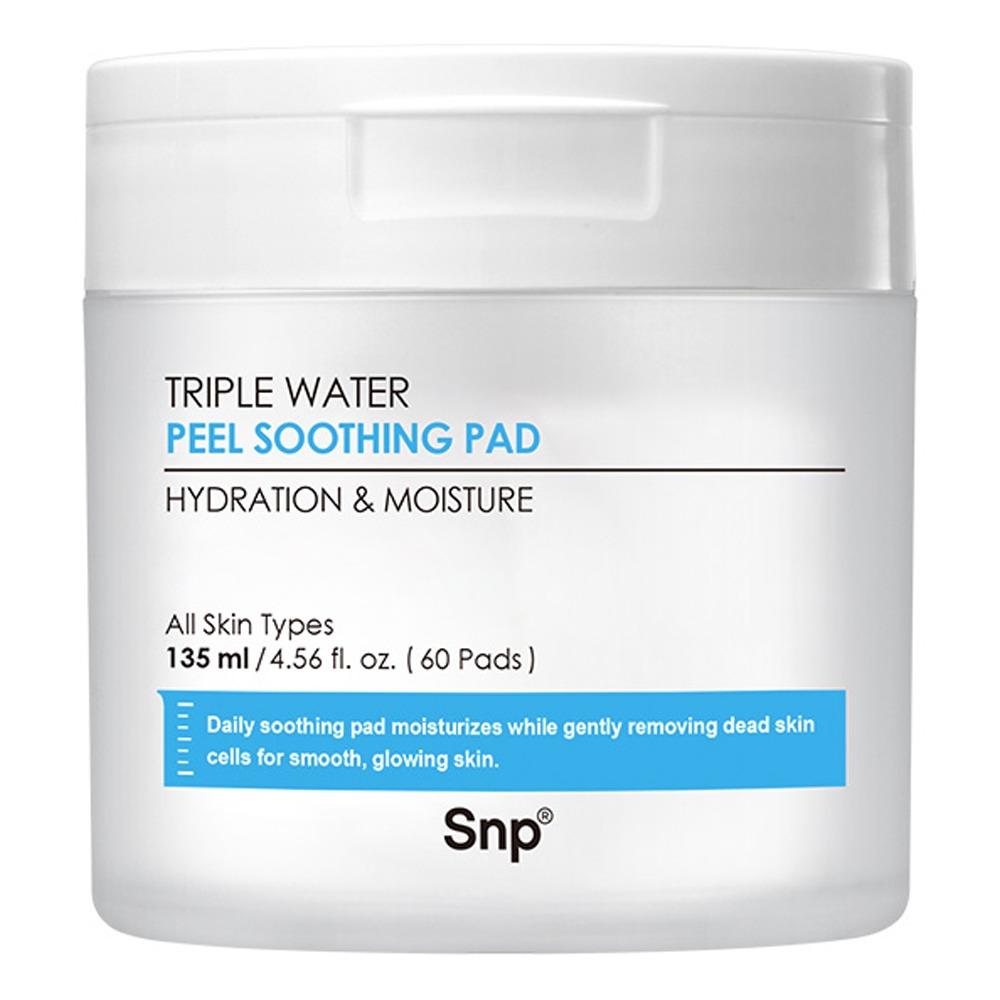 SNP Triple Water Peel Soothing Pad - Exfoliating & Hydrating Facial Toner Pads (135ml / 60 Pads)