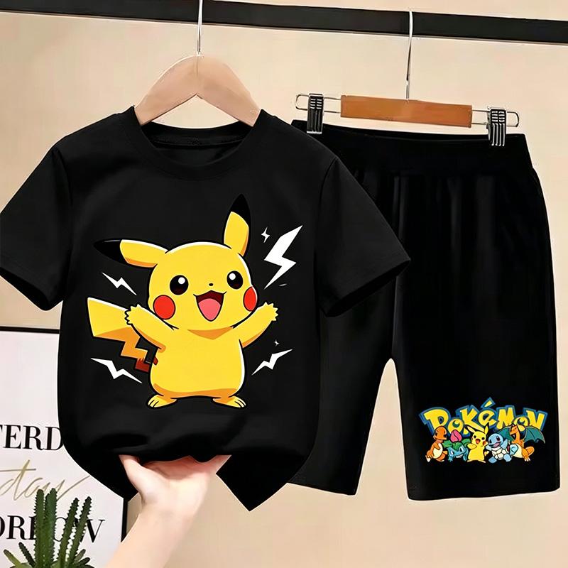 Pikachuchu T Shirt Kids Boys Girls 2026pokemonSummer Short Sleeve T-shirt and Shorts 2pcs Sets Toddler Girls Outfits Children Casual Sportsuit
