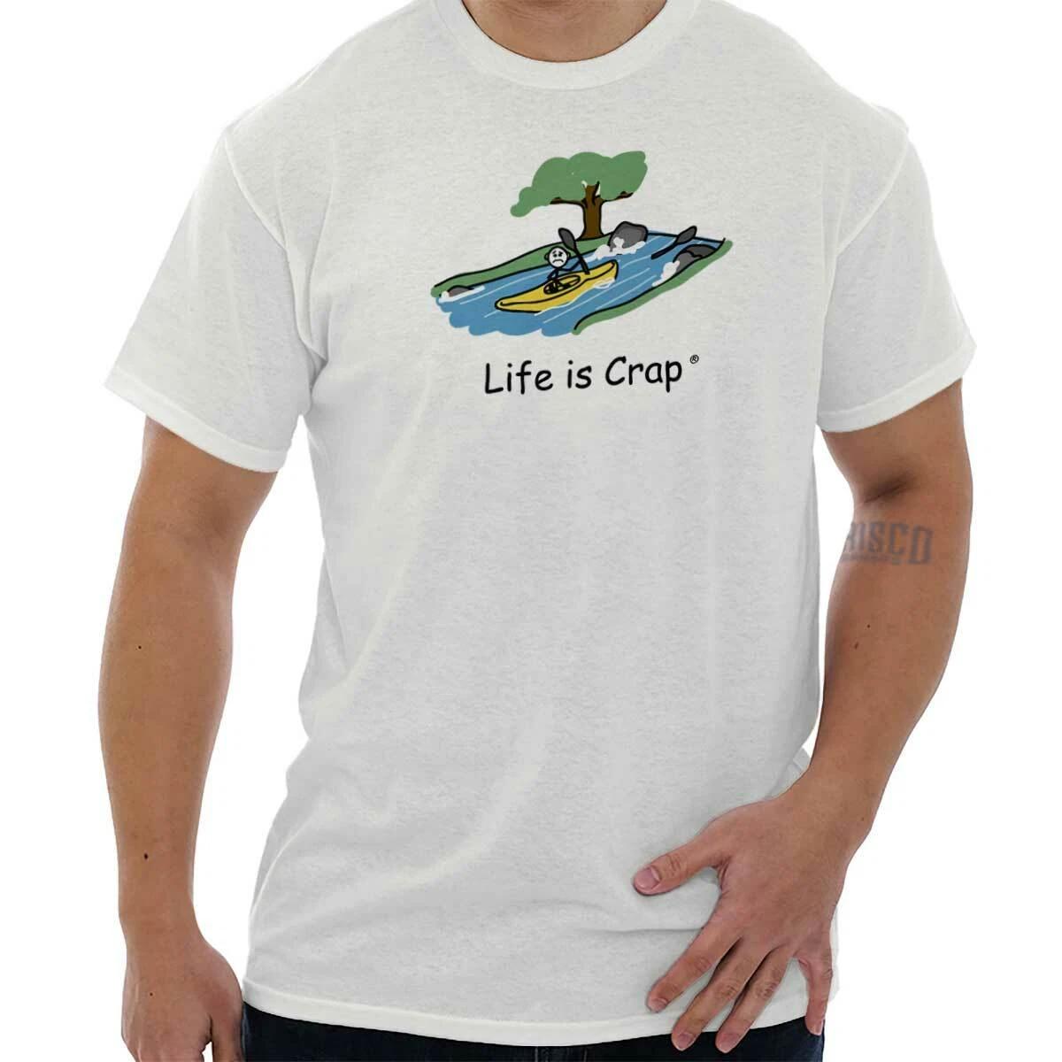 Life is Crap Sucks Bad Day Grumpy Kayaking Mens Casual Crewneck T Shirts Tees XXXXL