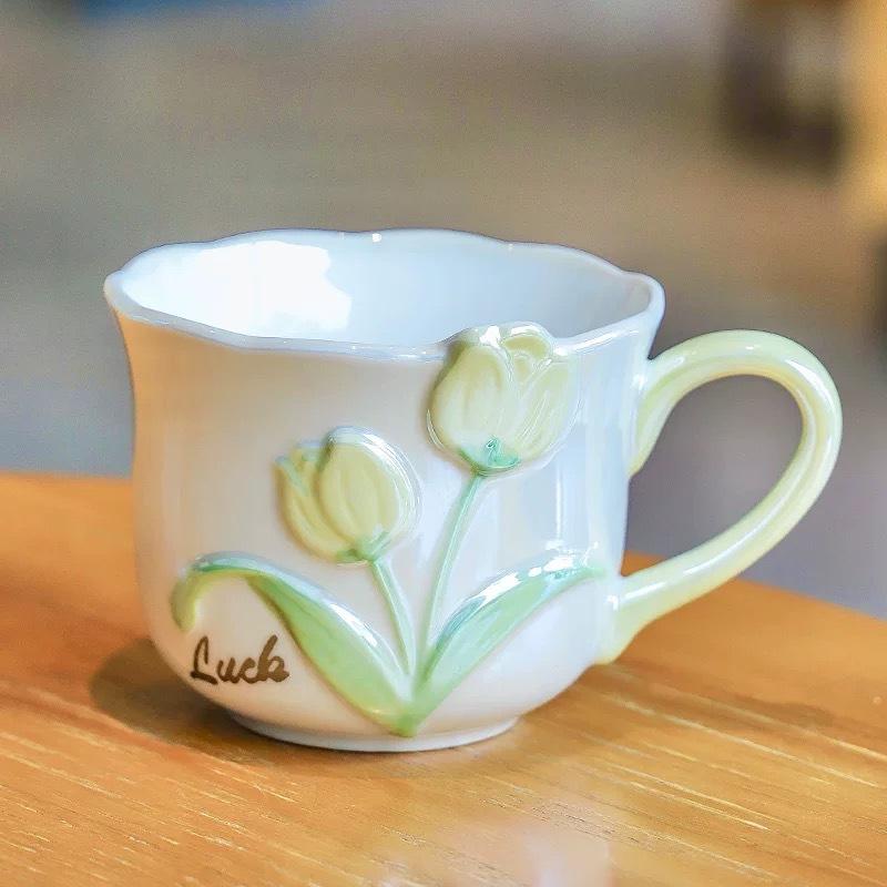 High Looking Underglaze Color Electroplated Tulip Series Ceramic Mug Girl's Favorite Cup Couple Pair Cup Ins Style