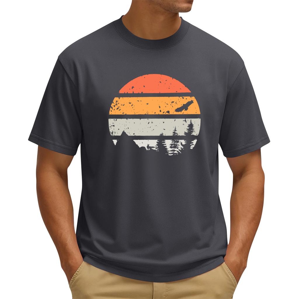 Men's Printed Round Neck T-Shirt Casual Sports Short-Sleeve Top