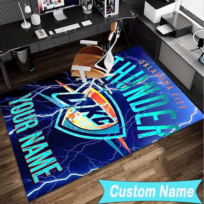Custom Name Rug Thunder OKC Basketball Area Rug Suitable for Indoor And Outdoor,Carpets for Homes, Offices,Living Rooms,Home Decor,Christmas Gift