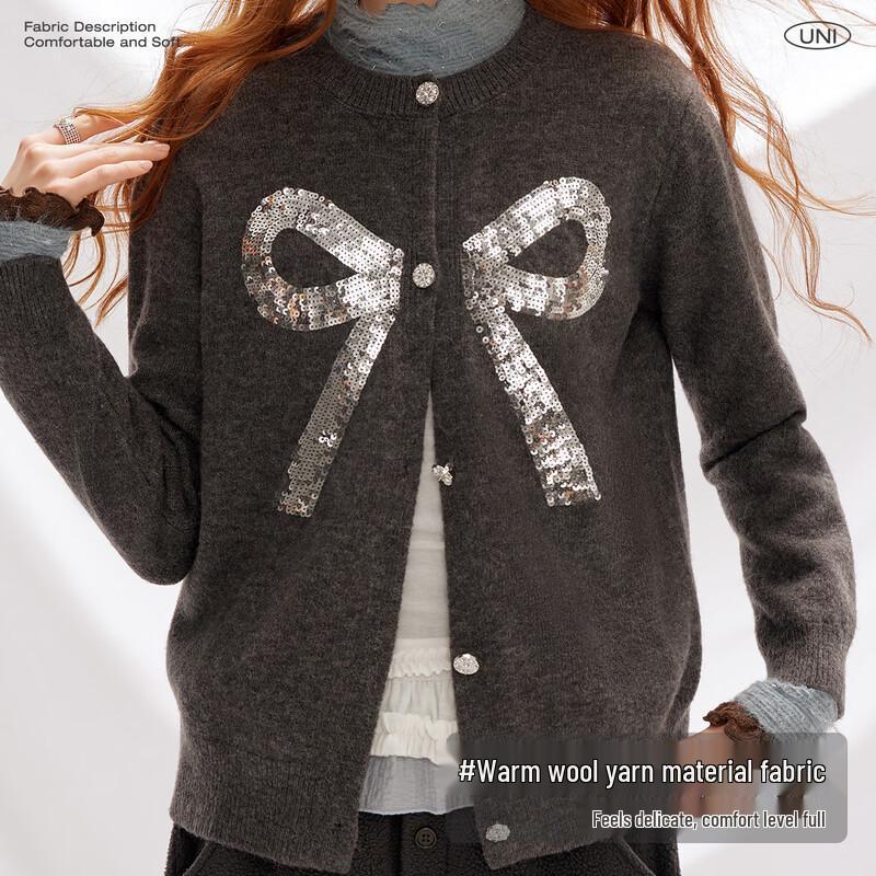 UNIFREE Women's Sequin Bow Knit Cardigan