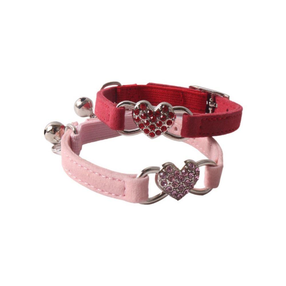 Adjustable Colored  Cat Collar Safety Dog Necklace Heart Bell Cat Collar  Dog Accessories