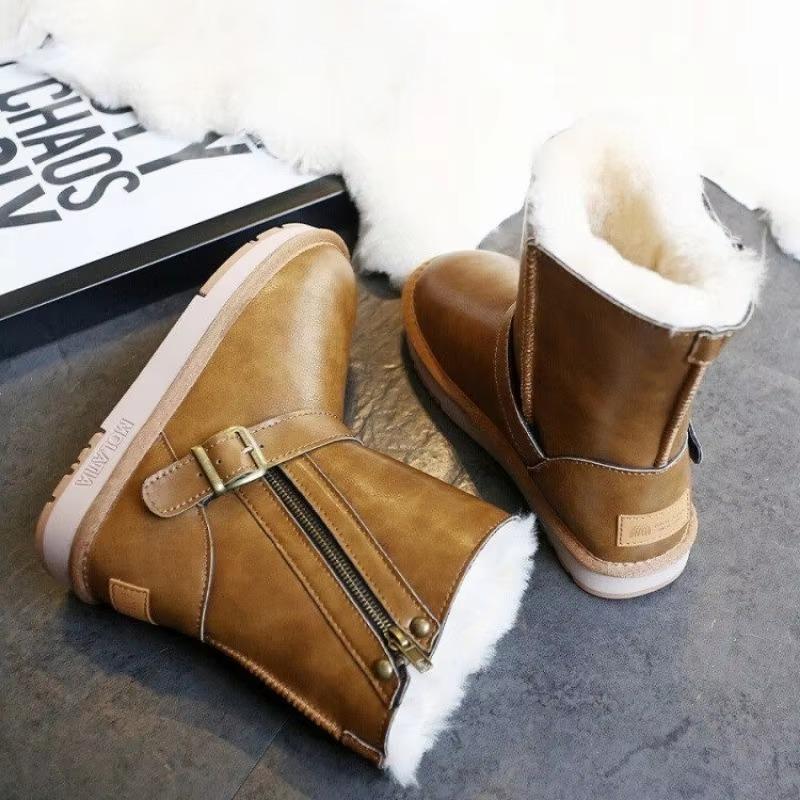 Fashion Winter Plus Velvet Mid-Calf Boots 2024 High Quality Side Zipper Women's Boots Fashion Belt Buckle Daily Boots Women Ladies Shoes