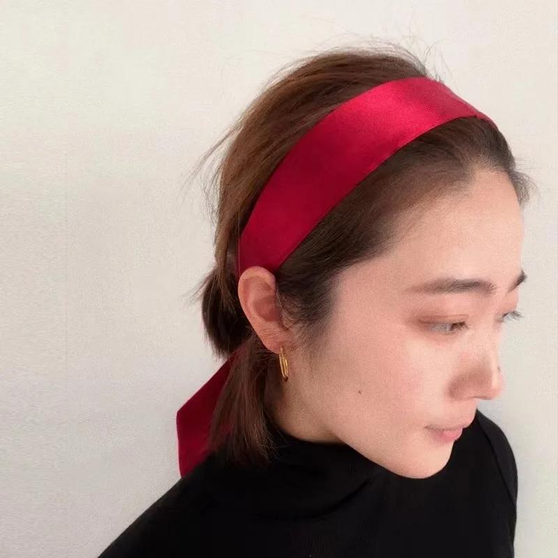4X100cm Women Narrow Short Scarf 100x4cm Solid Color Chiffon Silk Rubber Black Bag Ribbon Headbands Choker Wristband Streamer