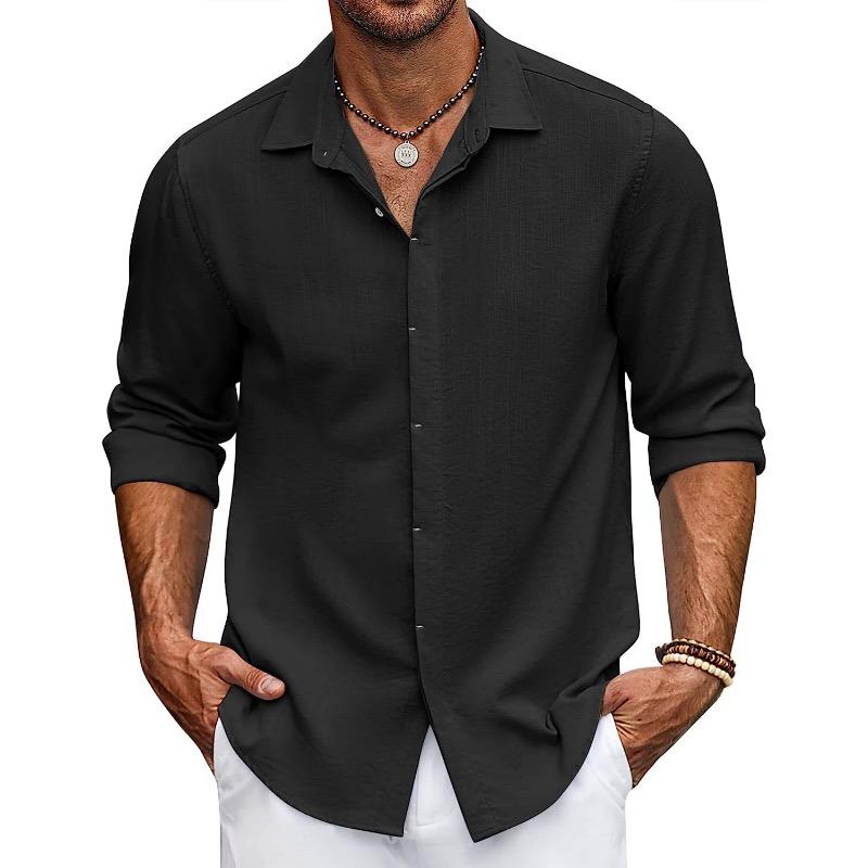 Men's Shirt Solid Color Cardigan Long-sleeved Lapel Shirt