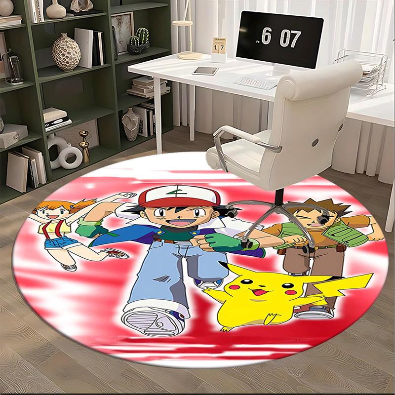 1pc Pokemon Pikachu & Friends Round Carpet - Anime Design Chair Mat for Office, Home Decor, Living Room, Bedroom