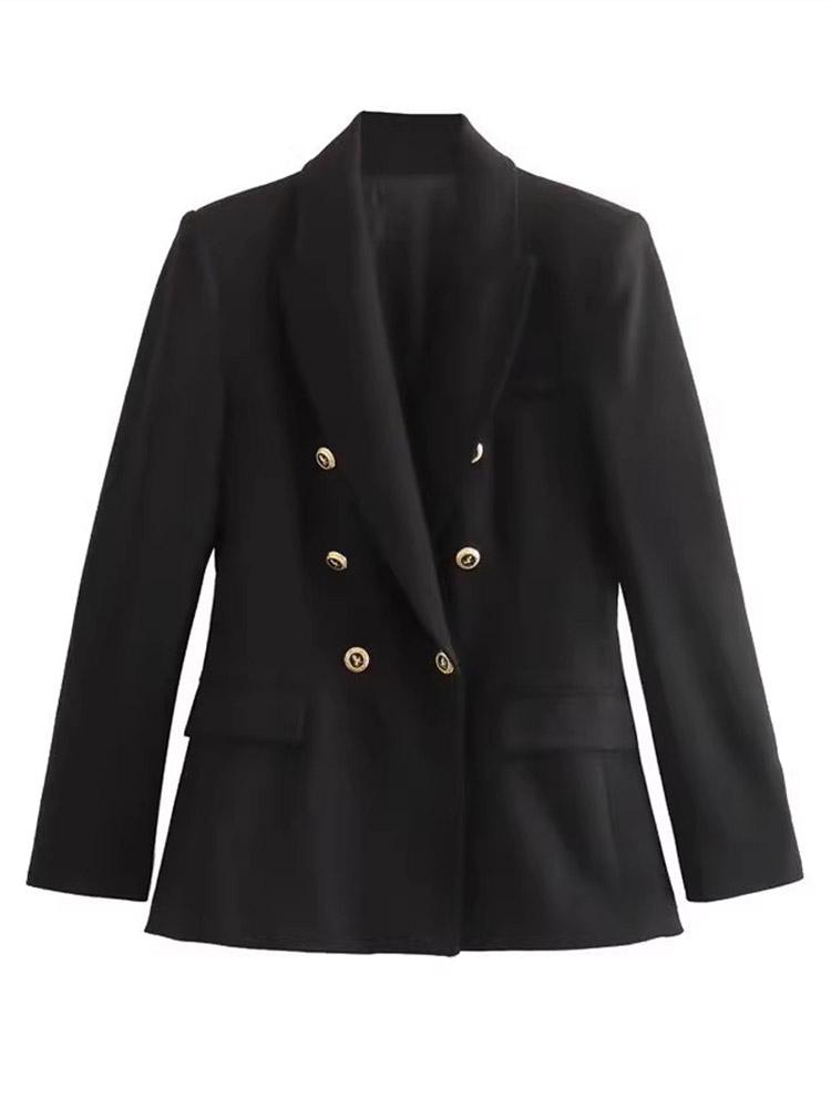 Retro Women Coat Long Sleeved V-neck Double Breasted Pocket Female Jacket Autumn Winter Commuter Lady Outwear