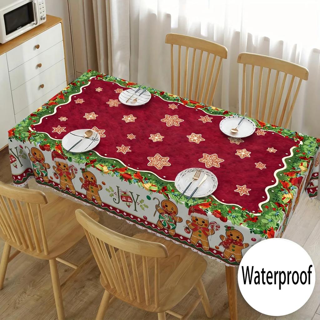 Christmas Gingerbread Man Rectangle Tablecloth Table Decor Winter Xmas Waterproof Table Cloths Table Decor Navidad Decorations