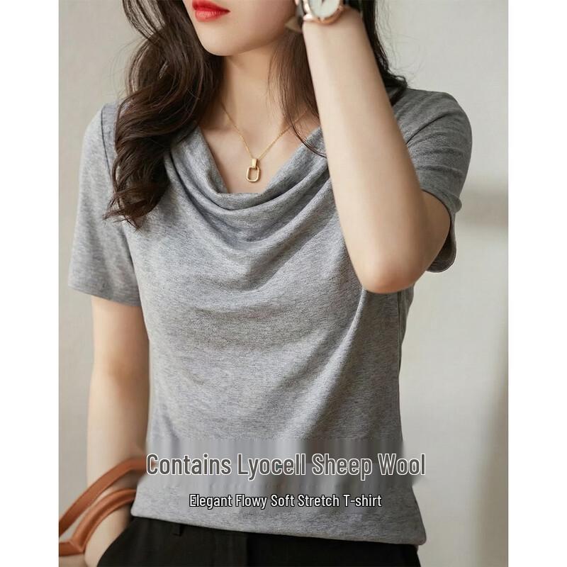 Demana Women s Merino Wool Tencel Draped Neck T-Shirt M