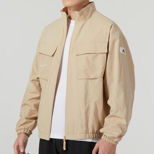 adidas Solid Color Stand Collar Long Sleeve Outdoor Work Jacket Men's Khaki