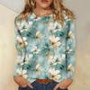 Women's Long Sleeved T-shirt with Round Neck and Leaf Print