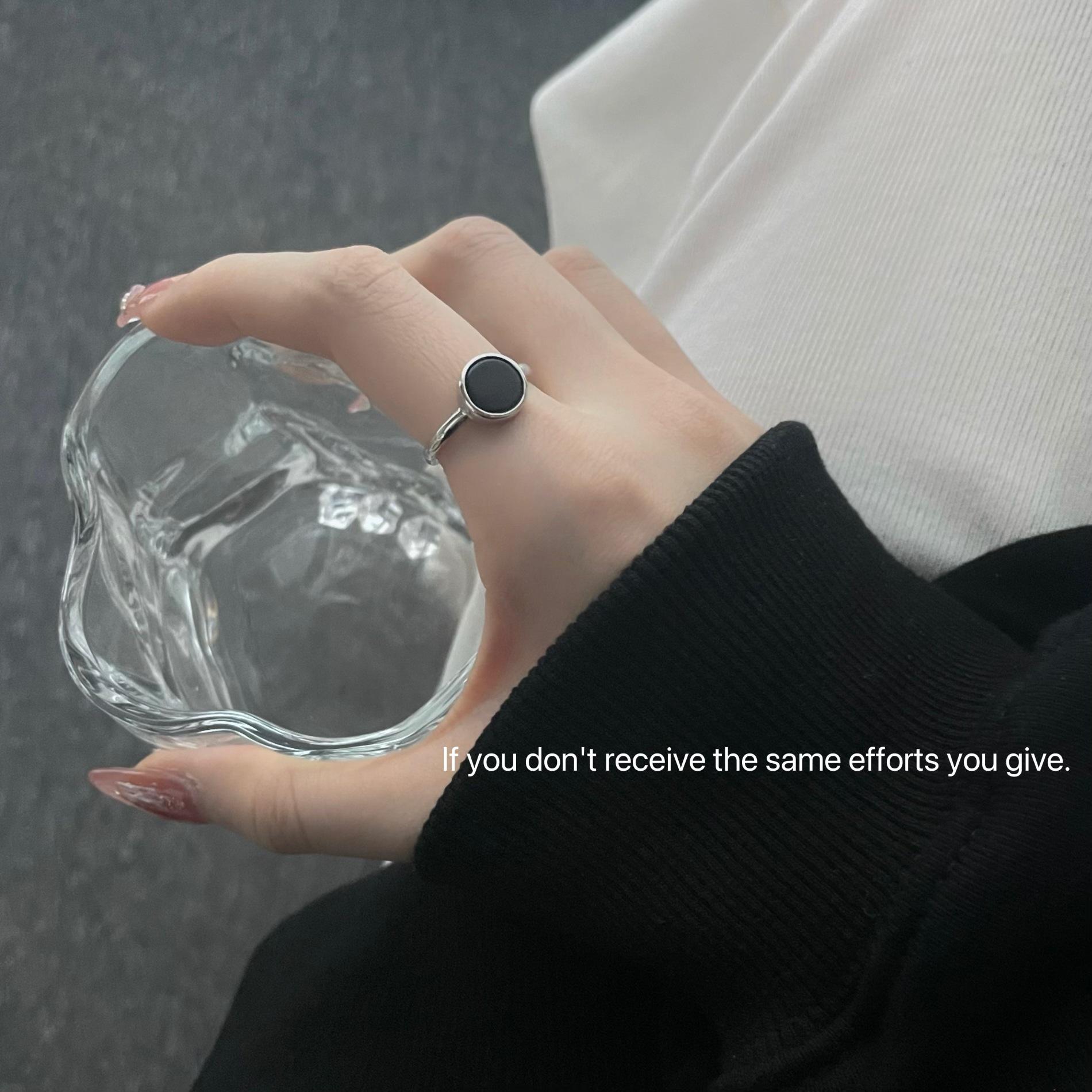 

Минималистичное черное кольцо-незамкнутый круг из стерлингового серебра S925 - Модное кольцо на палец в корейском стиле