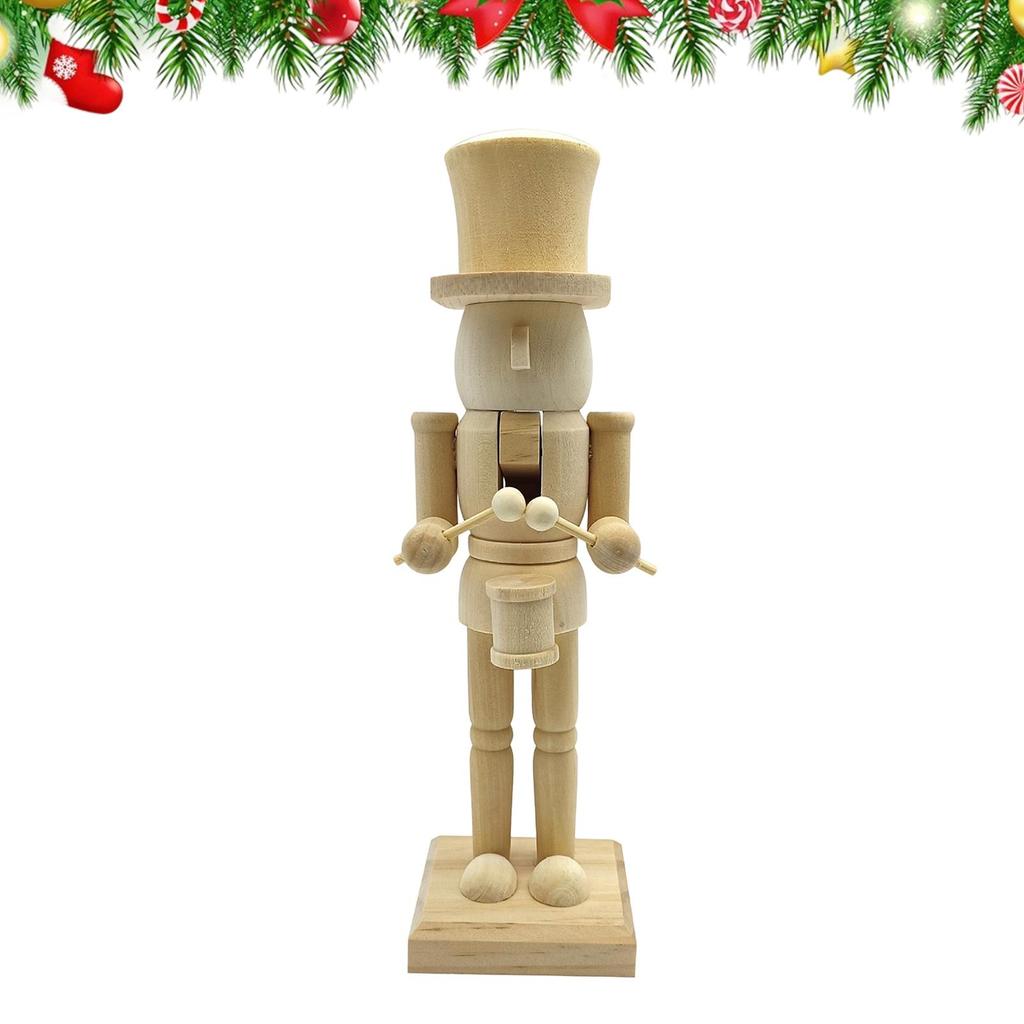 Nutcracker Figurines Handmade Unpainted Statue Wood Christmas Decorations Nutcracker Ornaments for Living Room Fireplace