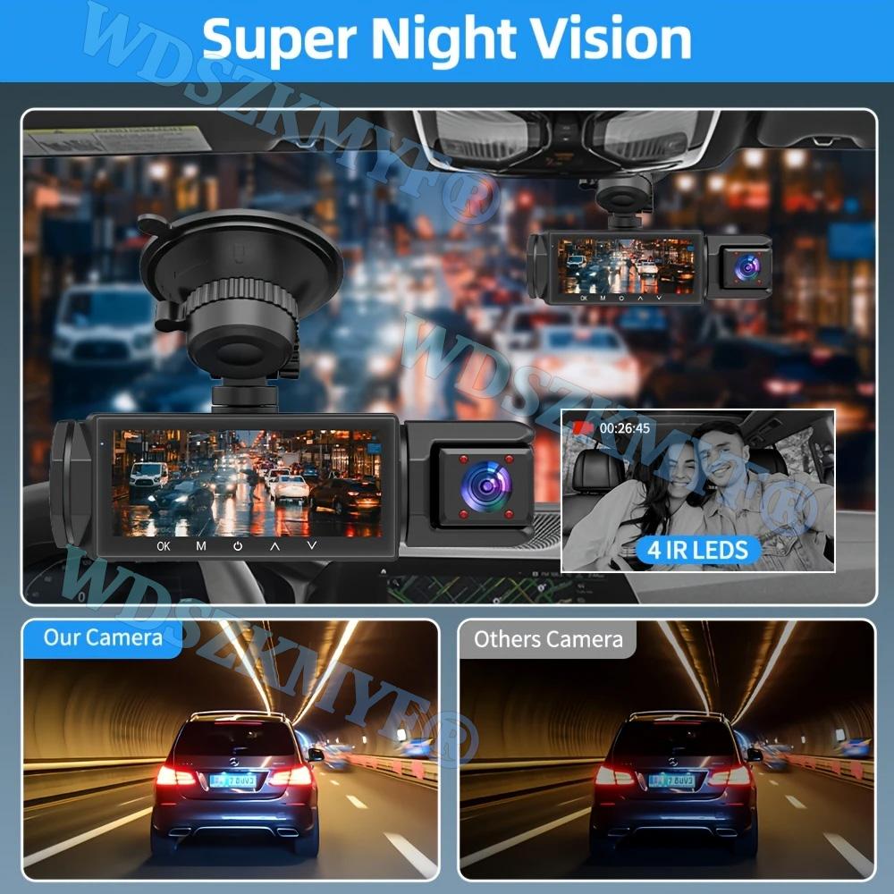 3.16inch IPS Screen Dash Cam for Car 2/3 Channel 1080P Video Recorder Dashcam Black Box Car DVR Optional Rear View Camera