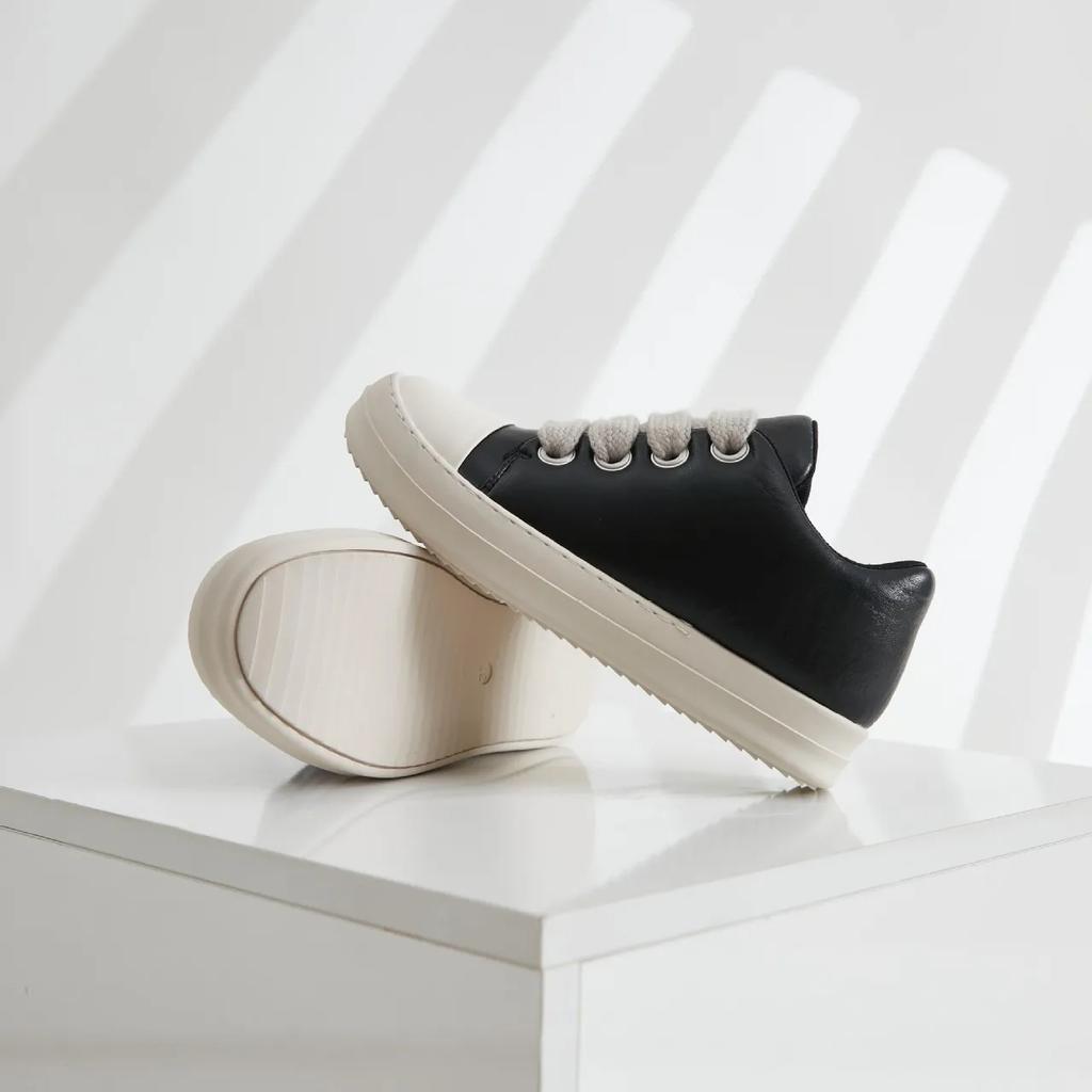 Vintage Shoes Thick Shoelace Fashion High Top Platform Black Leather Casual Women's Chunky Sneaker