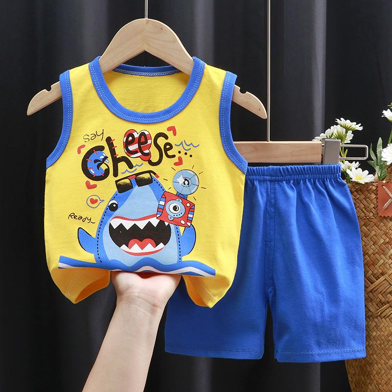 Children's Cotton Pullover Sets - Summer Boys' And Girls' Sleeveless T-shirts And Shorts Sets