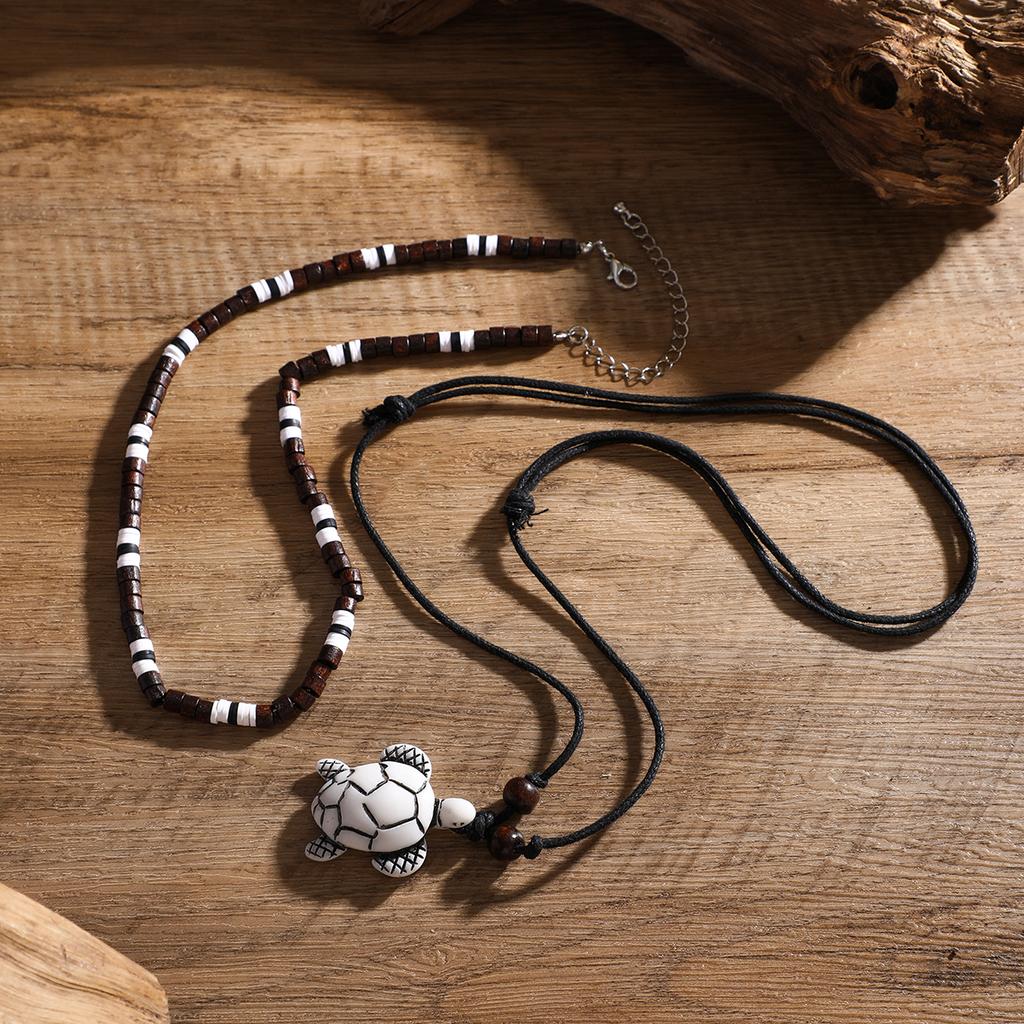 Collar de Cadena de Cuerda y Cuentas Vintage con Colgante de Tortuga para Mujer Gargantilla de Cuentas de Madera en Capas en Accesorios para el Cuello Regalos