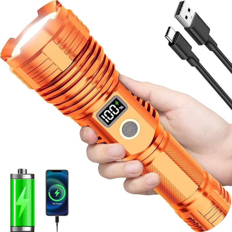 Flashlights High Lumens Rechargeable, LED Super Bright Flash Light Long Beam, Zoomable Linternas with LCD Digital Display, 5 Mode, Waterproof,