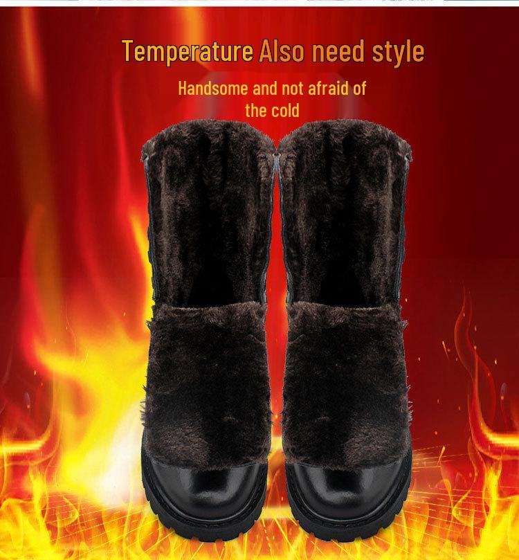 Plus Size Men's Black High-Top Cotton Martin Boots 48-52, Cowhide & Fleece Lined, Warm Workwear Shoes