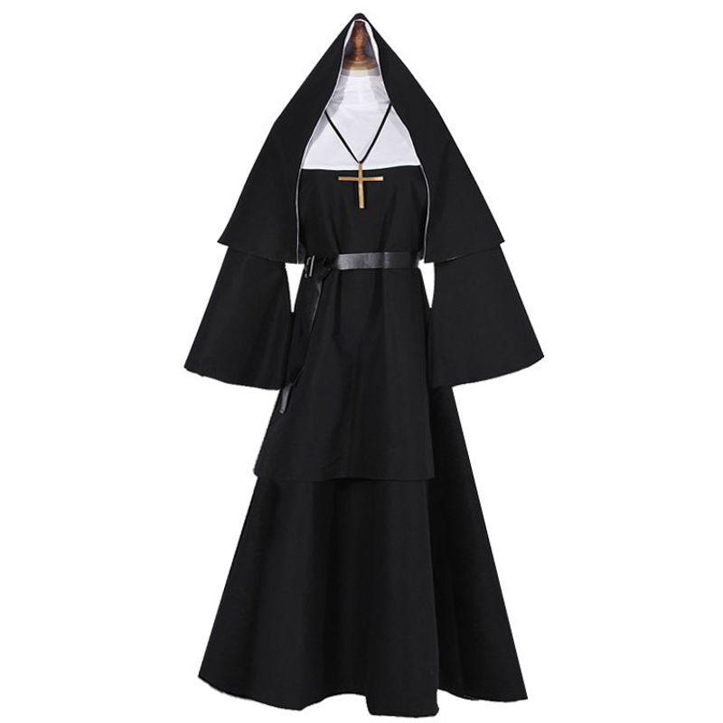 Amazon Halloween the Nun Ghost Nun Cosplay Costume Saint Veda Horror Nun Costume Priest Cosplay Costume Black Nun Uniform S