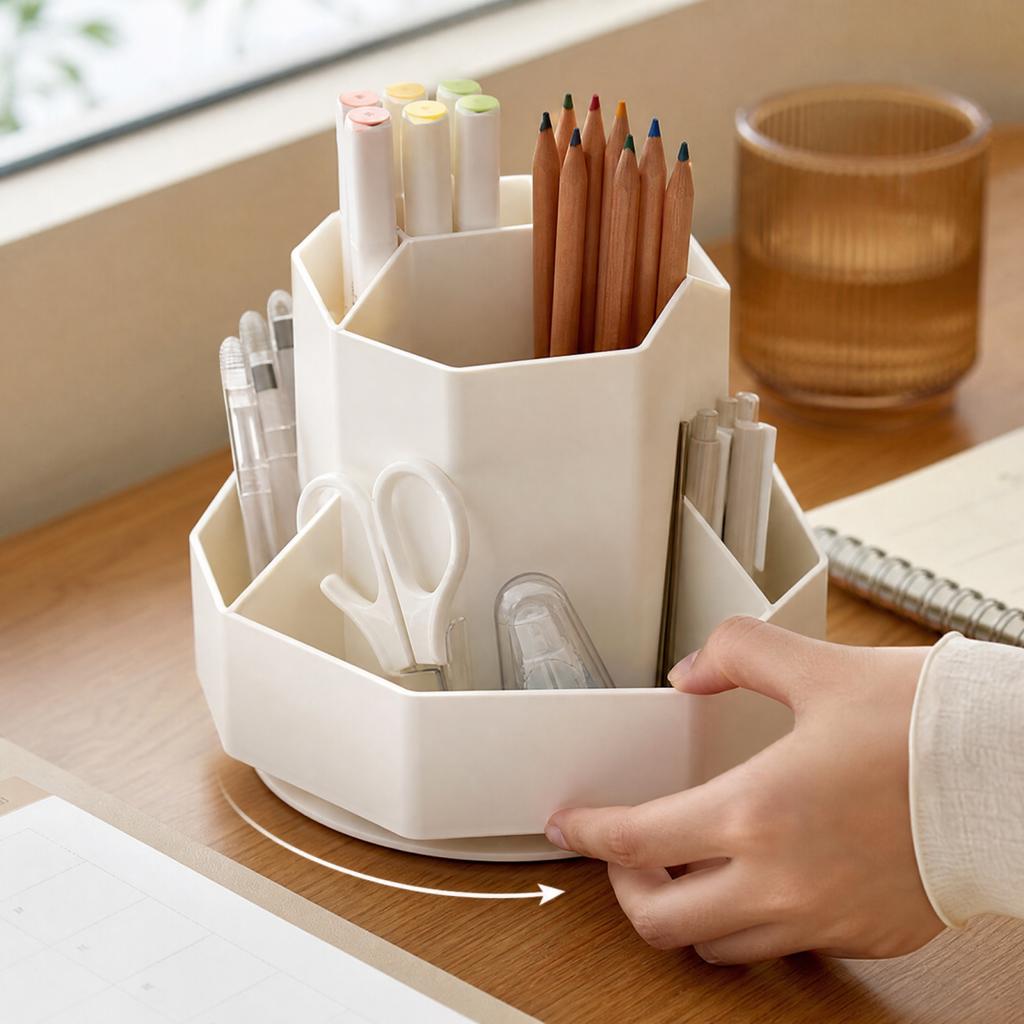 Large Capacity Plastic Rotating Pencil Holder for Pens and Desk Organization