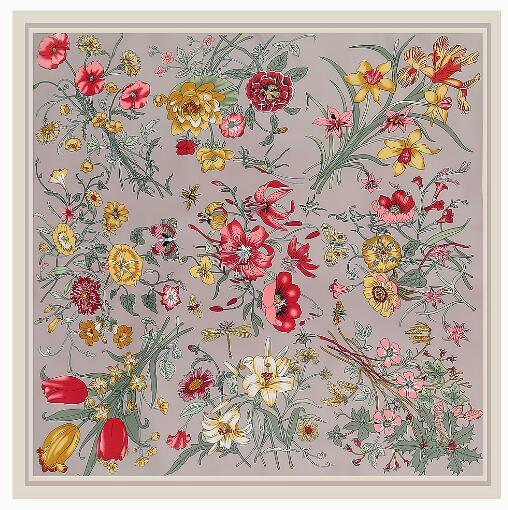 130cm*130cm High Quality Luxury Brand Large Square Scarves Twill Shawls Hanako Flower Print Silk Scarf For Women Headband