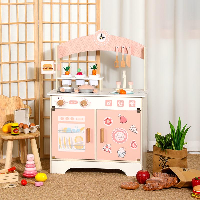 

Large Pink Wooden Play Kitchen Set for Kids